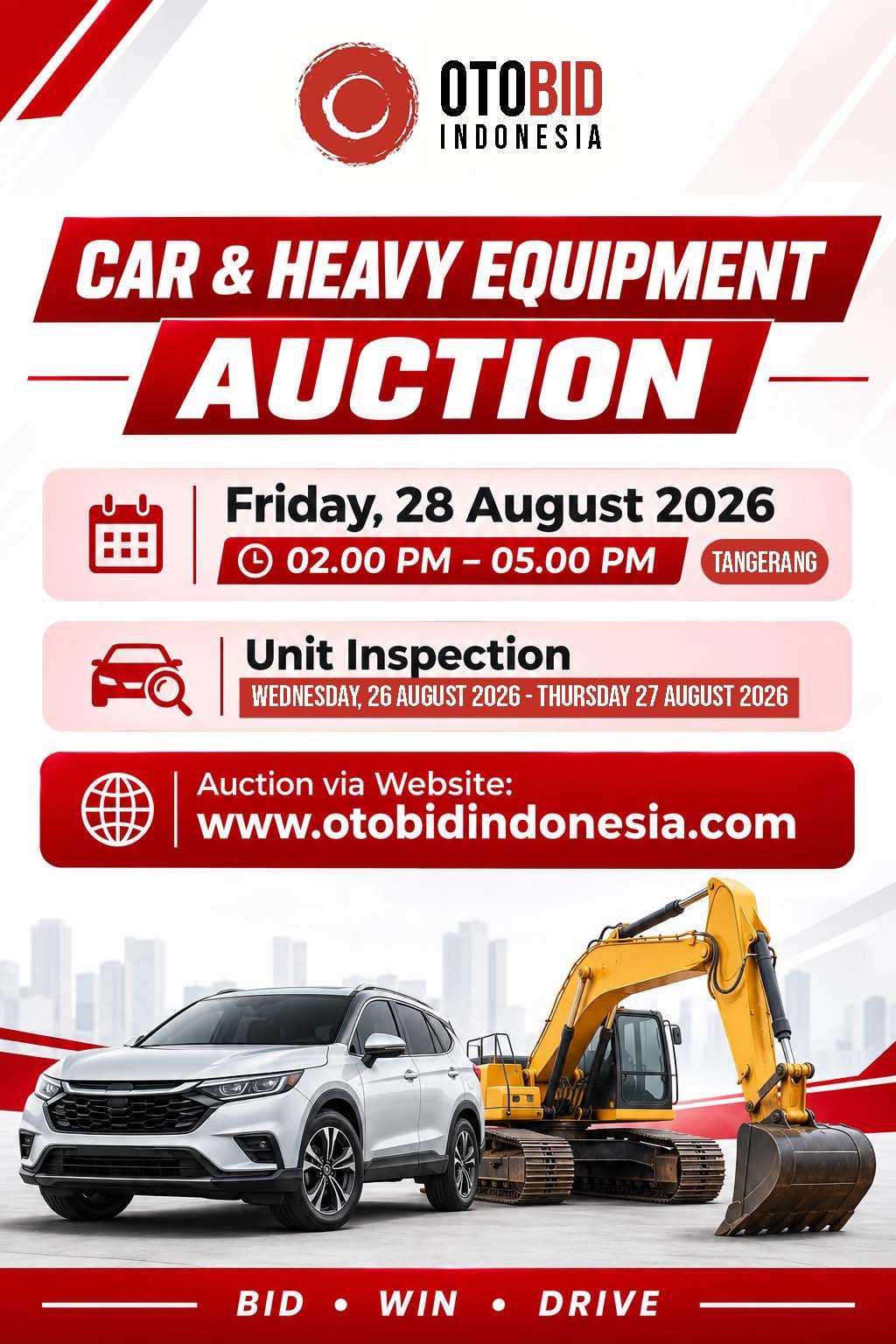 Poster Lelang Akbar OtoBid Indonesia - Sabtu 22 Agustus 2026, Pool Tangerang